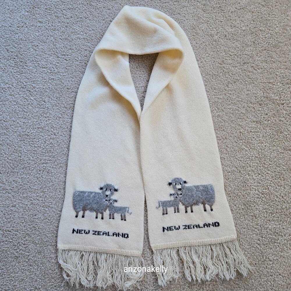 New Zealand Wool Scarf With Mama Sheep and Lamb